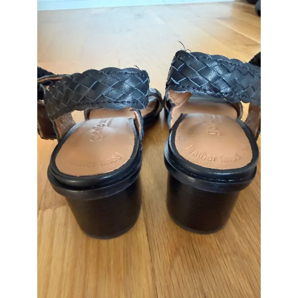 Gentle Souls Madylyn Woven Leather Block Heel Sandals Black Size 5 NWOB